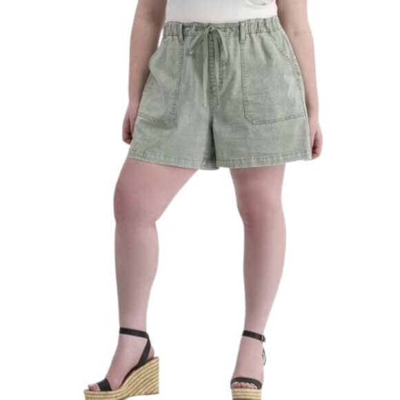 Terra & Sky Womens Pull On Shorts In Sage Green Mineral Wash Pockets Plus 2X New - Picture 1 of 5